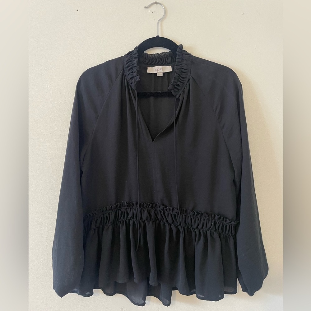 LOFT black chiffon blouse, size M